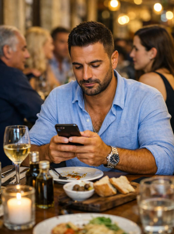 Restaurant customer using virtual assistant for dining reservations and menu ordering in Malta